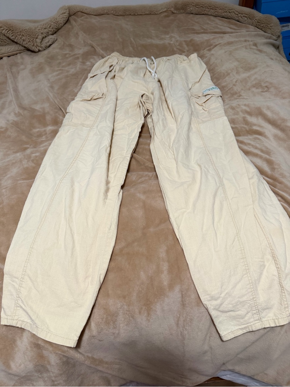 Y2K Benetton Cargo Drawstring Pants in Cream Women’s Small